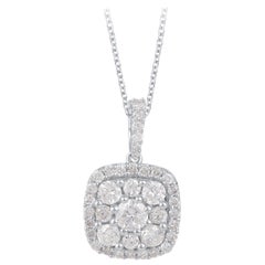 TJD 1.0 Carat Diamond 14 Karat White Gold Cushion Shaped Cluster Pendant
