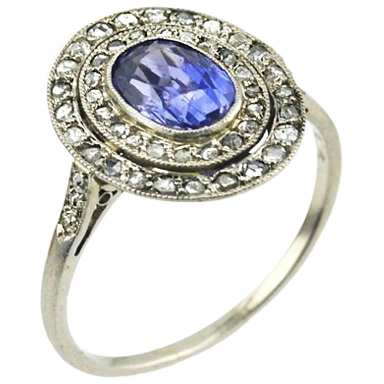 Edwardian Sapphire and Rose Cut Diamond Cluster Ring