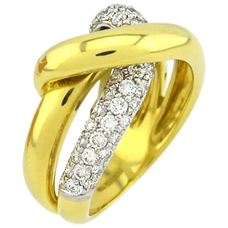 Fred & Co Diamond Gold Twist Ring For Sale