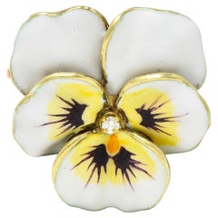 Alberts & Bick Inc Art Nouveau Diamond Enamel 14 Karat Gold Pansy Antique Brooch