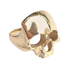 Memento Mori Skull Ring in 14k Gold with Diamond Tooth by Alex Jacques Designs