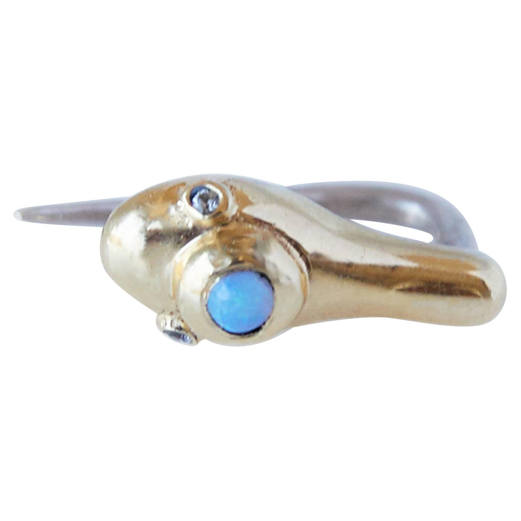 White Diamond Opal Gold Earring Snake Statement Piece J Dauphin