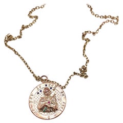 Halskette Joan of Arc mit Medaillonkette, Smaragdblau Saphir Rubin J DAUPHIN