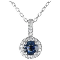 Natural Blue Sapphire Gemstone 0.32 cts in 14K White Gold Pendant with Diamonds