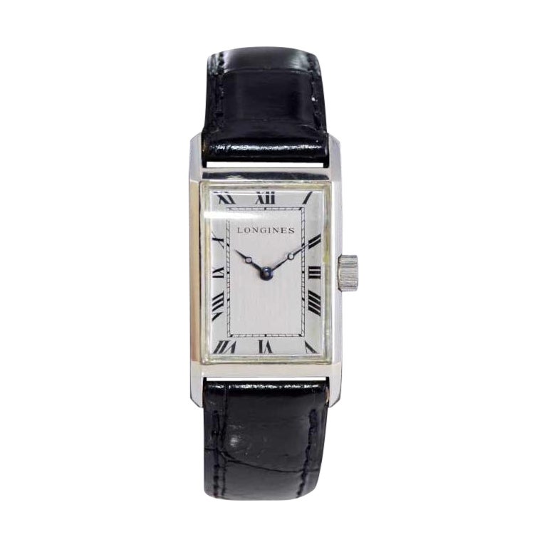 Longines Art Deco Tank Watch with Unique Hand Constructed Steel Case from 1928