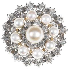1980s Buccellati Cultured Pearl Diamond Gold Brooch 3