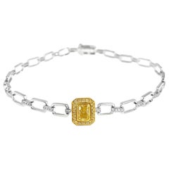 18K White Gold Yellow Diamond Cuban Chain Bracelet with Diamonds