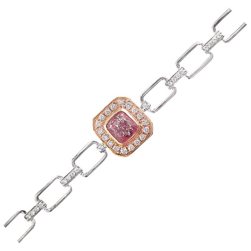 18K White Gold Cushion-Cut Fancy Pink Diamond Cuban Bracelet