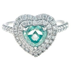 AGL Certified VS Fancy Green Diamond Heart 18K Gold Ring