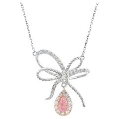 Collier en or blanc 18K avec diamants fantaisie Pink Diamond Daily Bow Design et diamants
