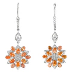 18K White Gold Natural Fancy Orange Diamond Sunflower Earrings with Diamonds