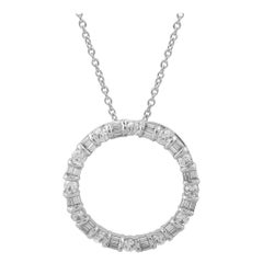TJD 1.0 CT Alternate Round & Baguette Diamond 14K White Gold Open Circle Pendant