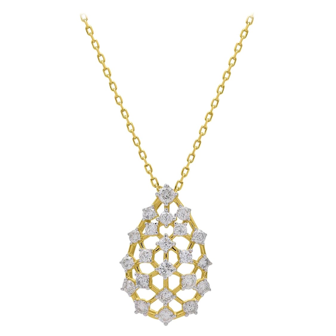 TJD Ciondolo moda con diamante rotondo da 1,25 carati in oro 14 carati in filigrana a forma di pera
