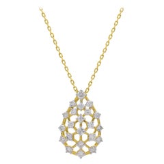TJD 1.25 Carat Round Diamond 14 Karat Gold Filigree Pear Shape Fashion Pendant