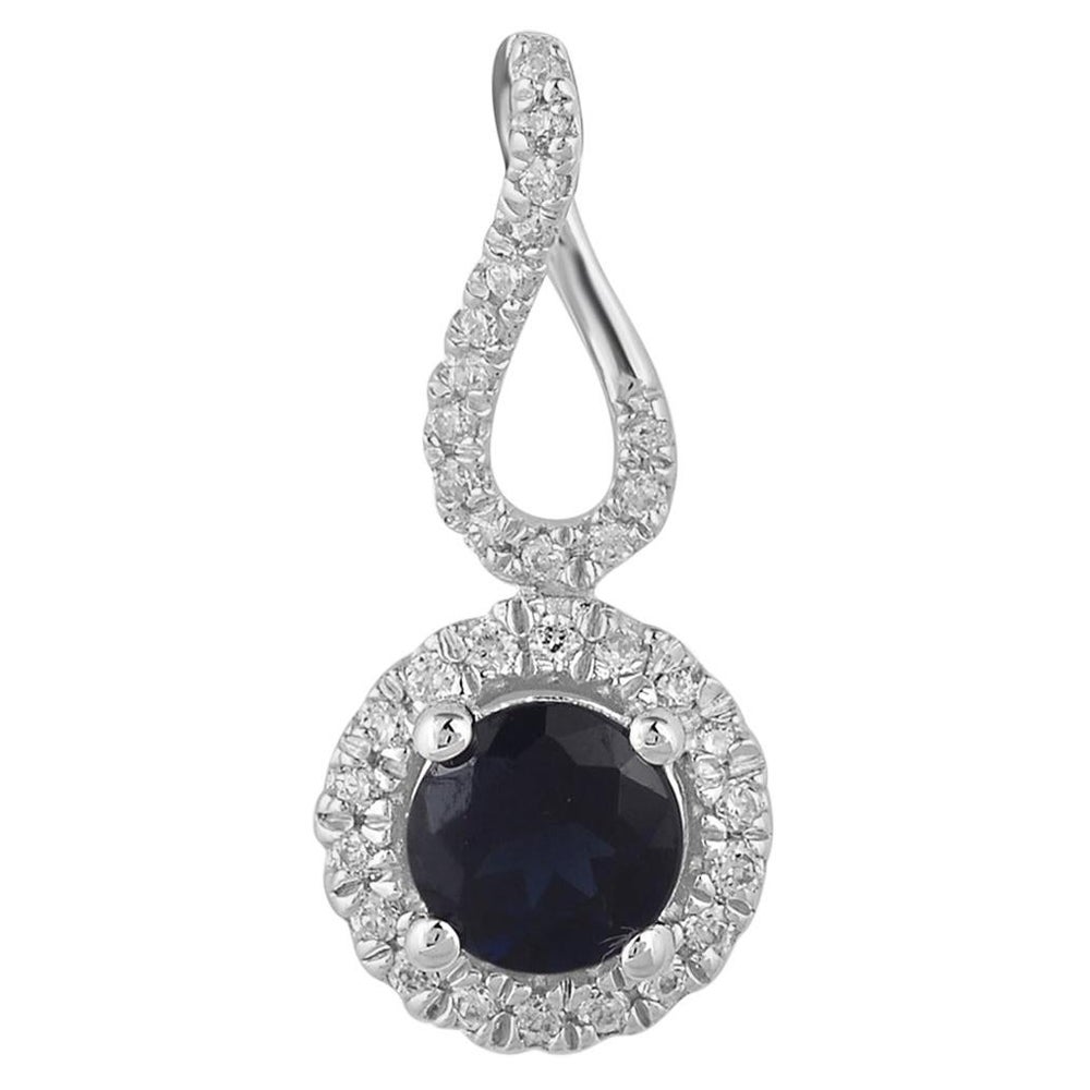 TJD 0.10 Carat Natural Blue Sapphire & Round Diamond 14 Karat Gold Halo Pendant For Sale