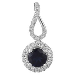 TJD 0,10 carati di zaffiro blu naturale e diamante rotondo in oro 14 carati - Ciondolo aureola
