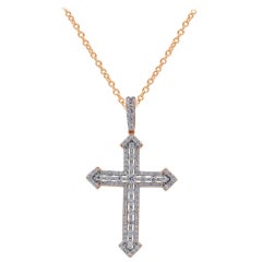 TJD 1,0 Carat Round Diamond 14 Karat Rose Gold Designer Cross Fashion Pendant