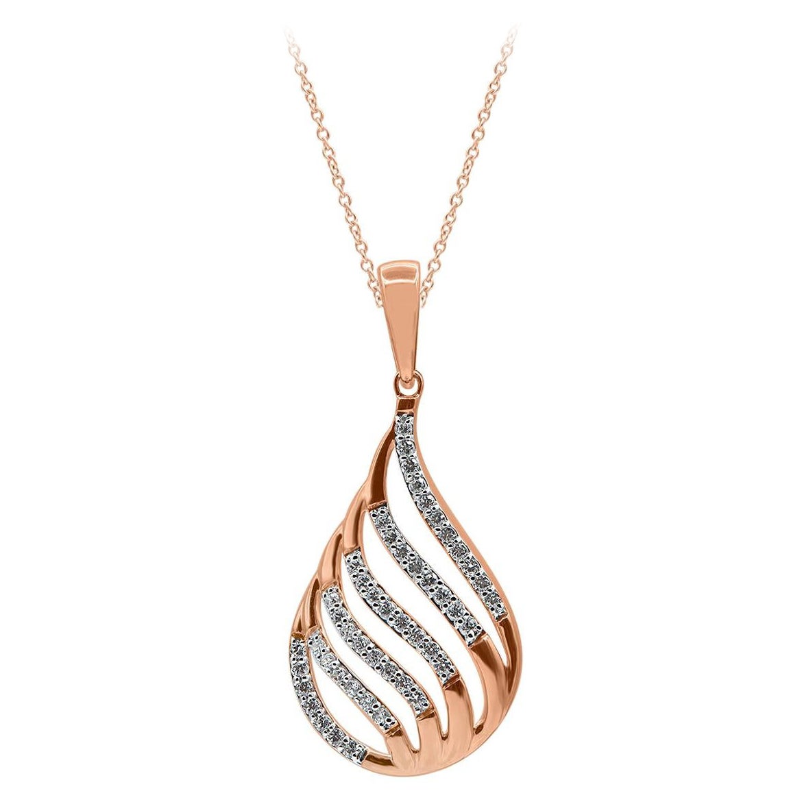 TJD 0.25 Carat Round Diamond 14 Karat Gold Pear Shape Designer Fashion Pendant