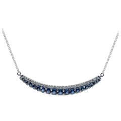 TJD 0.25 Carat Natural Blue Sapphire & Round 14K White Gold Curved Bar Pendant
