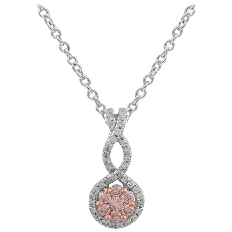TJD 0.25 Carat Nat. Pink Rosé & White Diamond 18 KT White Gold Cluster Pendant