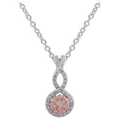 TJD 0.25 Carat Nat. Pink Rosé & White Diamond 18 KT White Gold Cluster Pendant