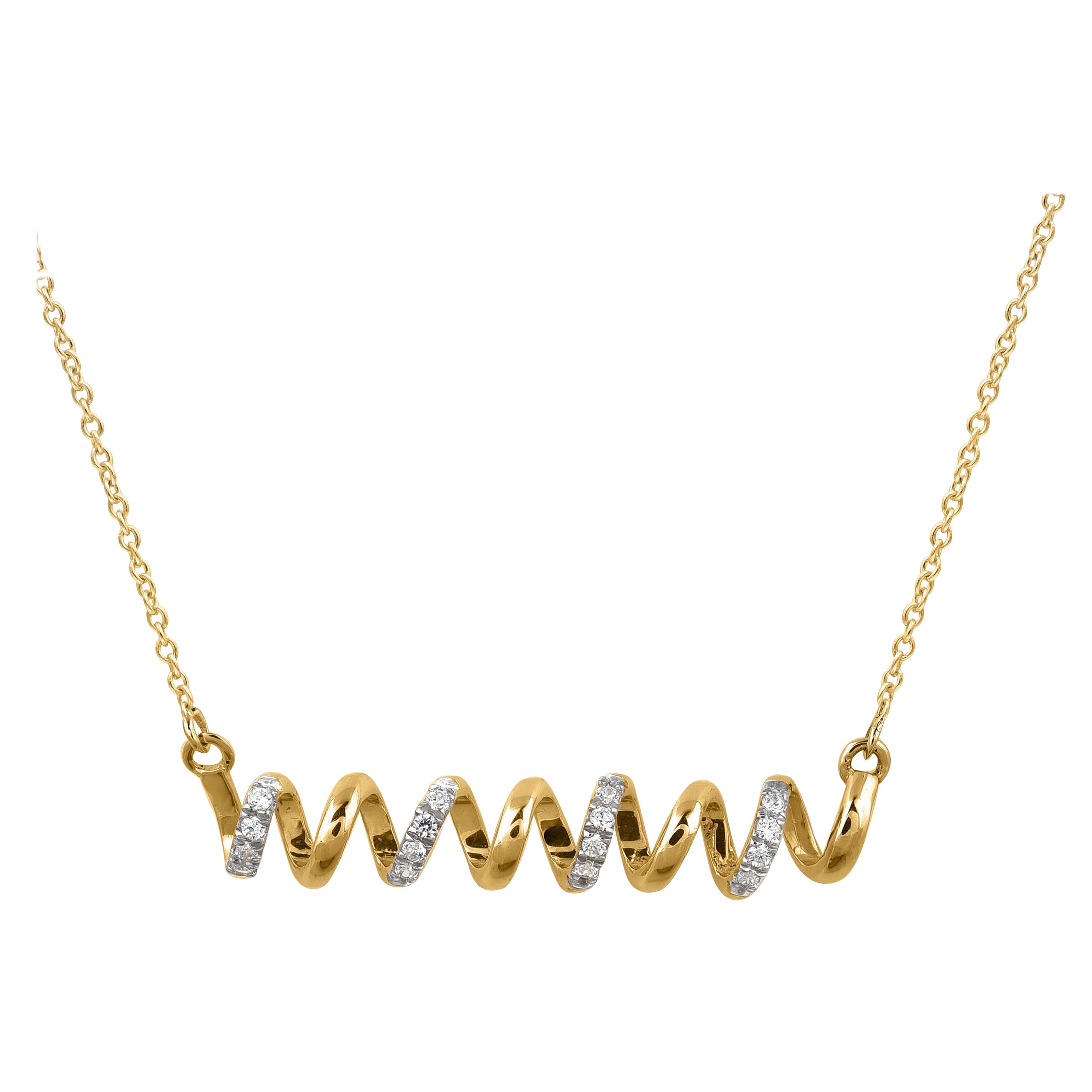 TJD 0.15 Carat Round Diamond 14 Karat Gold Spiral Designer Fashion Necklace