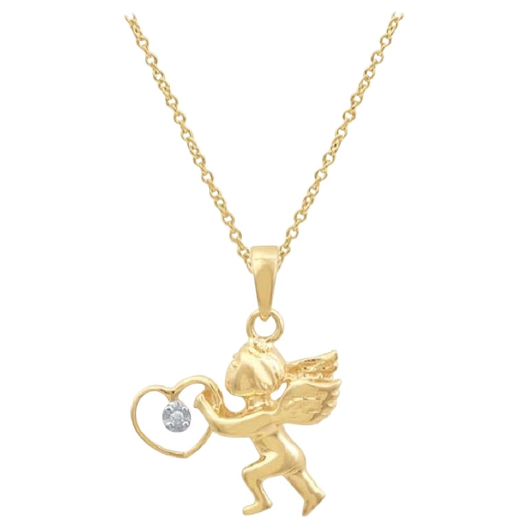 TJD 0,005 Carat Round Diamond 14 Karat Gold Designer Love Angel Fashion Pendant