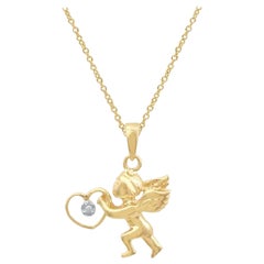 TJD 0,005 Carat Round Diamond 14 Karat Gold Designer Love Angel Fashion Pendant
