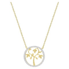 TJD 0.12 Carat Round Diamond 14 Karat Yellow Gold Designer Tree of Life Necklace