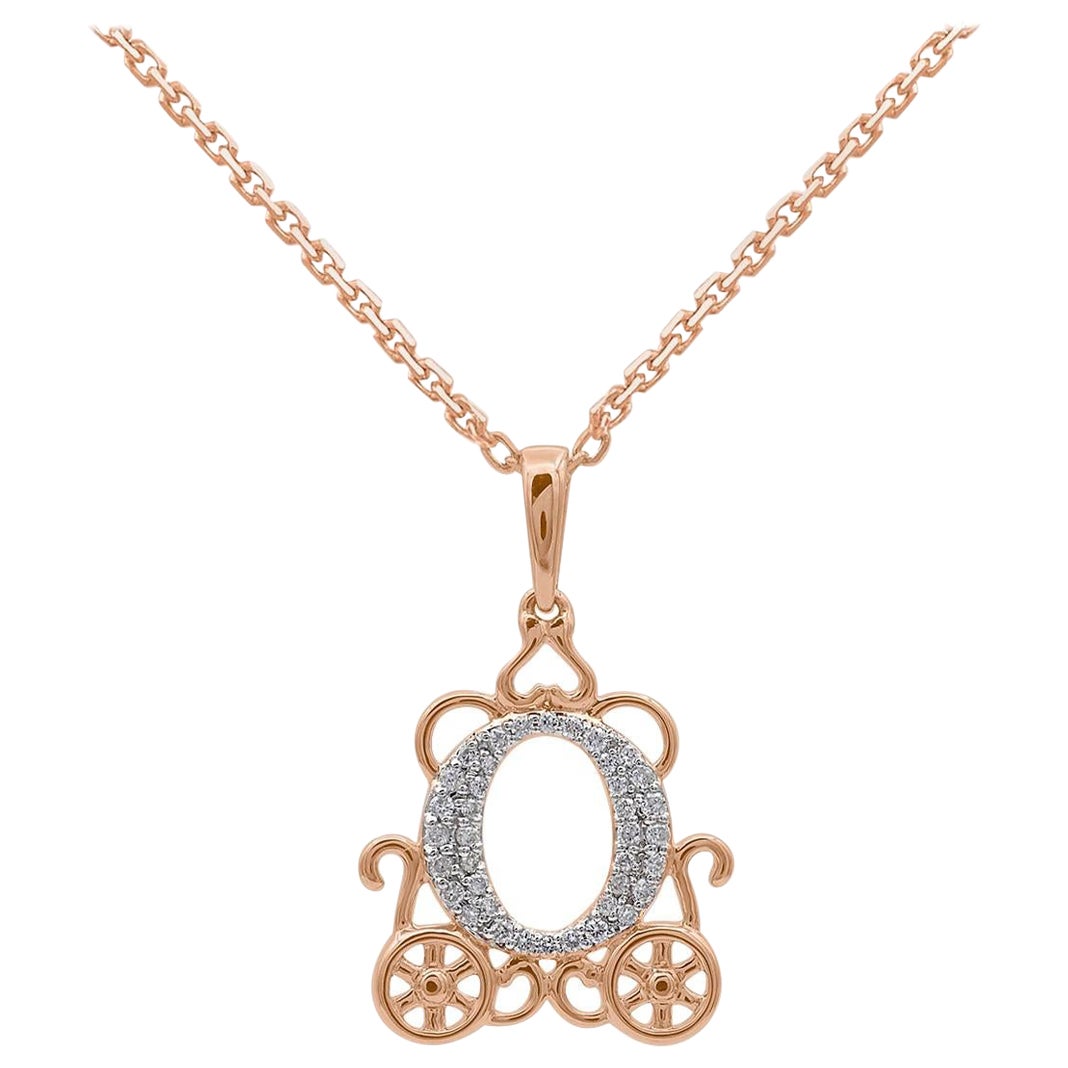 TJD 0.10 Carat 14 Karat Rose Gold Enchanted Cinderella Diamond Carriage Pendant