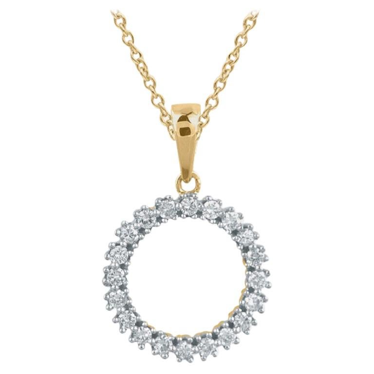 TJD 0.25 Carat Round Diamond 14 Karat Yellow Gold Open Circle Diamond Pendant