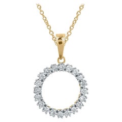 TJD 0.25 Carat Round Diamond 14 Karat Yellow Gold Open Circle Diamond Pendant