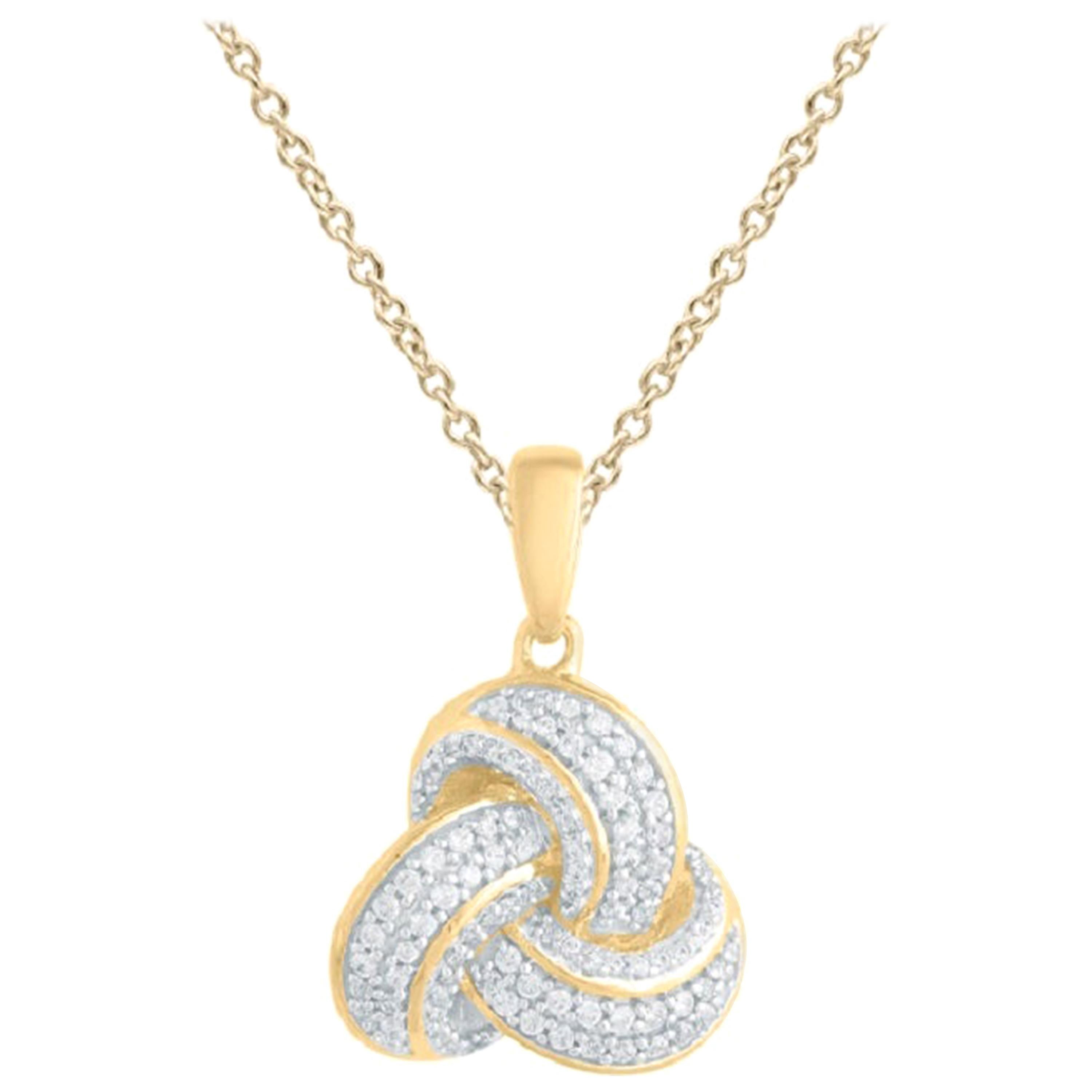 TJD 0.25 Carat Round Diamond 14k Yellow Gold Love Knot Diamond Fashion Pendant For Sale