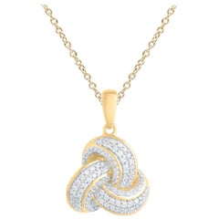 TJD 0.25 Carat Round Diamond 14k Yellow Gold Love Knot Diamond Fashion Pendant