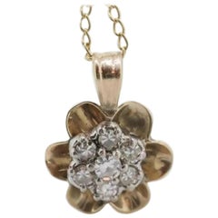 14k Diamond DAISY Pendant. 14k Diamond Daisy Buttercup flower pendant necklace