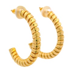 Estate Classic 18k Yellow Gold Tubogas Accordion Hoop Cuff Earrings