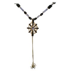 Spinnenweb-Halskette Diamant Rose de France Amethyst 18 Karat Gold Emaille Onyx