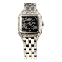 Cartier Panthere Schneeflocken-Uhr aus 18 Karat Weißgold mit Obsidian-Zifferblatt und Diamanten (Y-94)