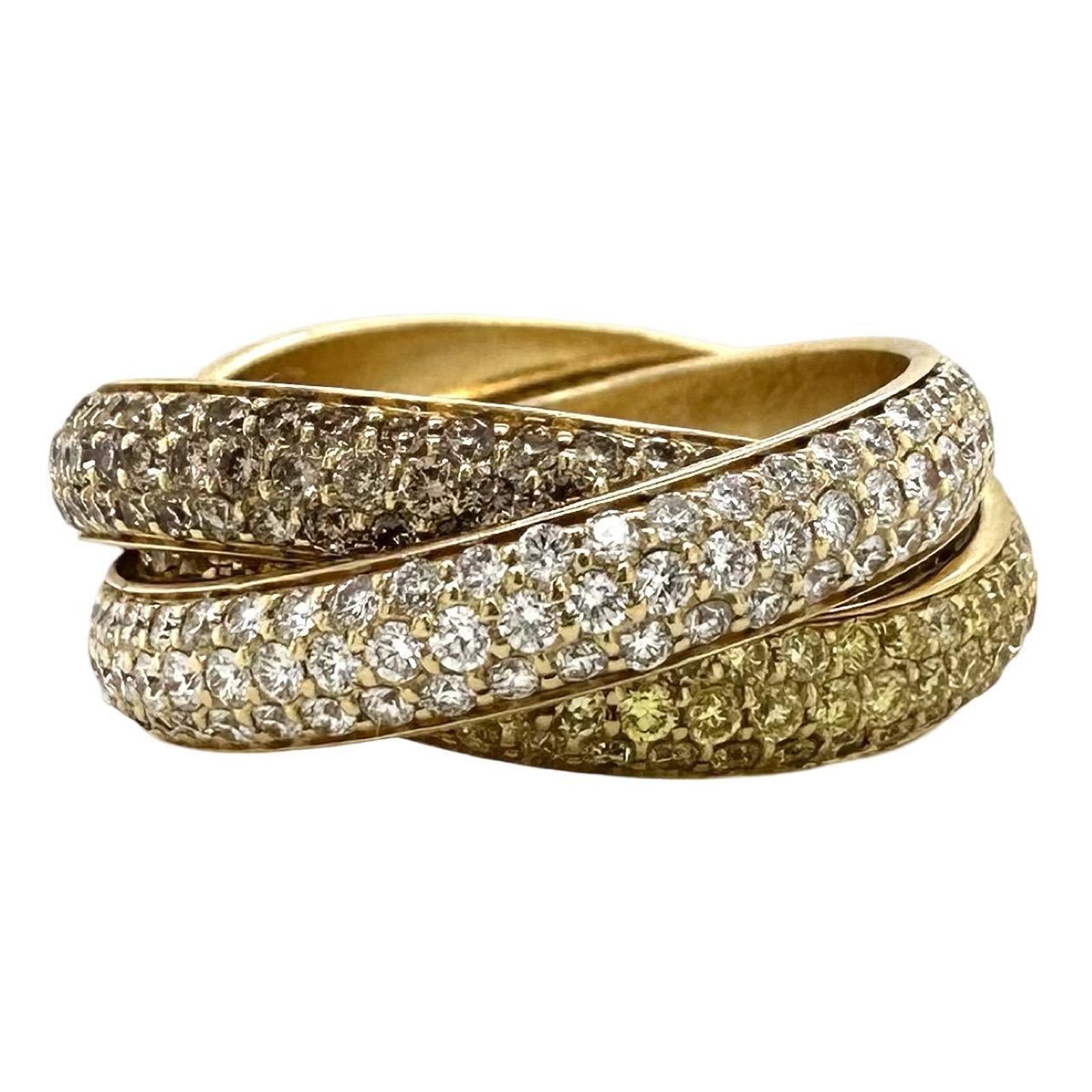 Anillo vintage Cartier Trinity de tres bandas de diamantes en oro amarillo, blanco y marrón de 18 quilates