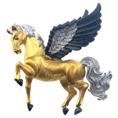 18K Yellow Gold / Rhodium Plated Diamond Horse Brooch & Pendant