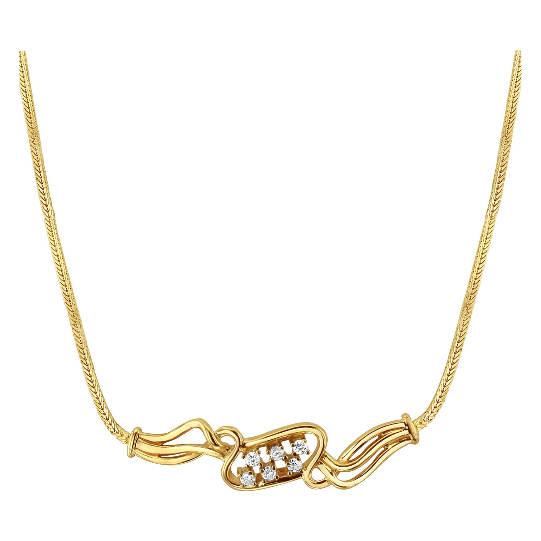 Collier de mariage en or jaune 14 carats avec diamants de quart de carat et chaîne de renard plate en vente