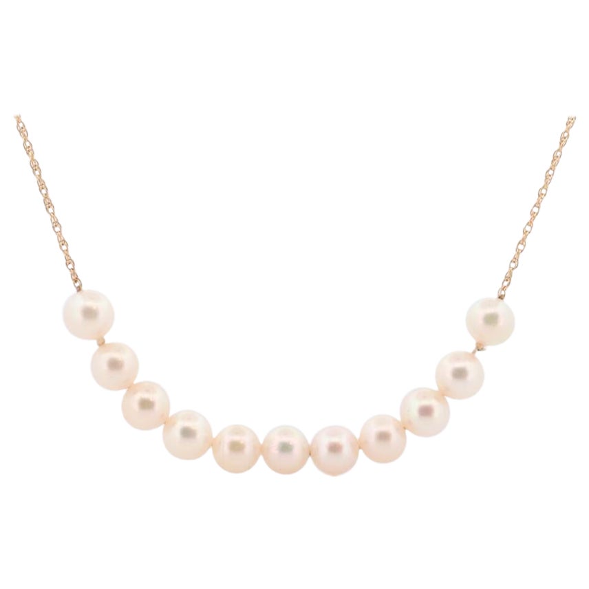 14k Akoya Pearl Necklace. Long Station Pearl Chain Necklace. 27in length 7mm