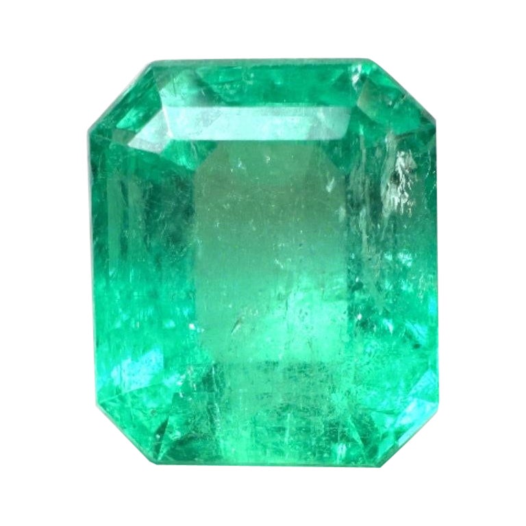 2.91ct Yellowish Green Emerald Cut Chivor Gem Genuine May Birthstone