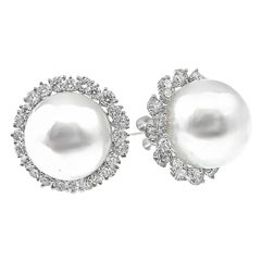 Pendientes de perlas blancas australianas de oro blanco de 18 quilates con diamantes