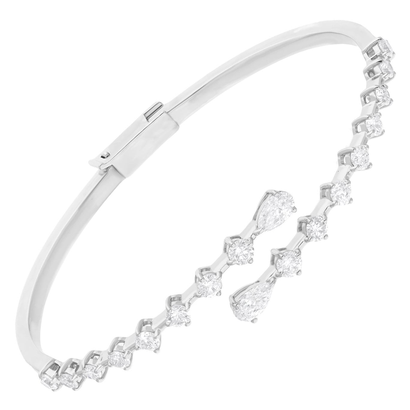 1.80 Carat SI Clarity HI Color Diamond Wrap Bangle Bracelet 18 Karat White Gold For Sale