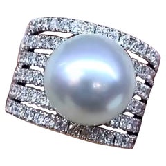 GIT Certified South Sea Pearl Diamonds 18K Gold Ring
