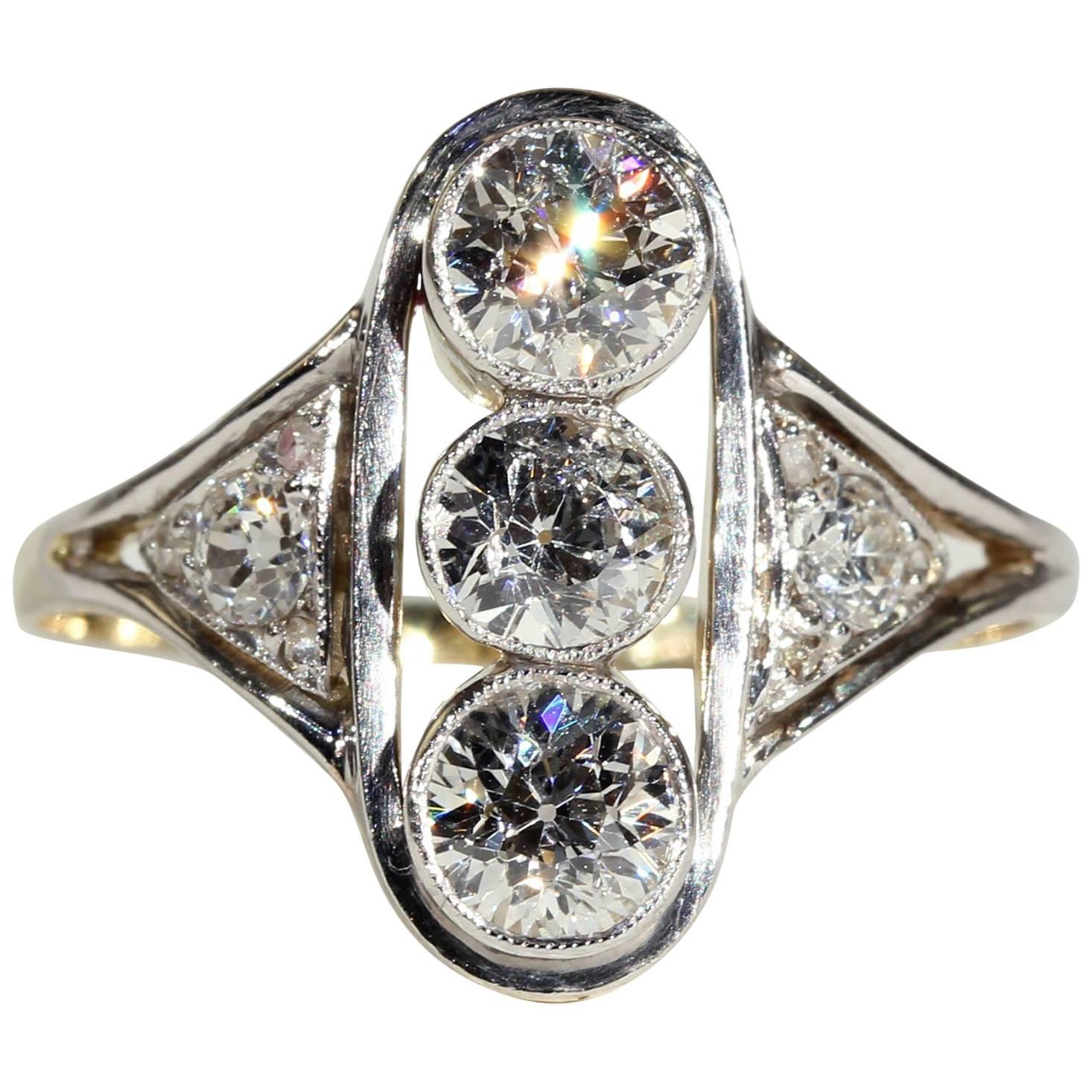 Antique Edwardian Gold Diamond Platinum Ring For Sale