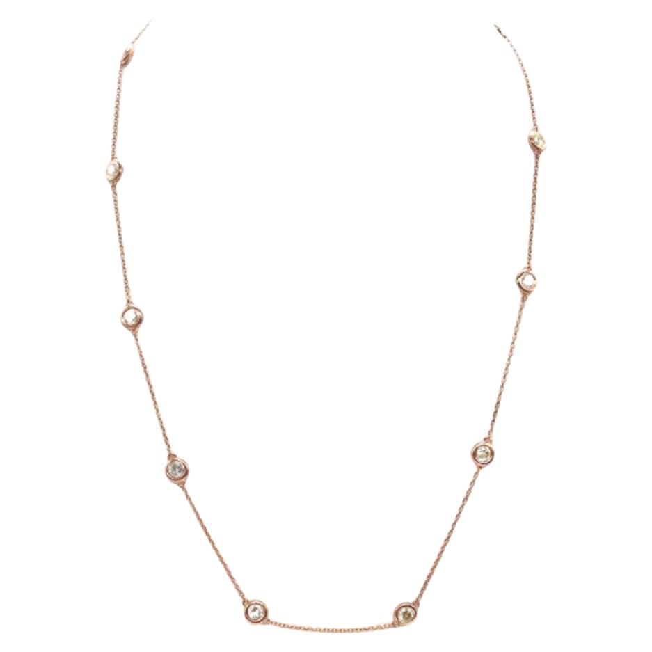 1.87 Carat Natural Diamond By The Yard 10 Station Necklace 14K Rose Gold 18"