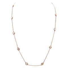 1.87 Carat Natural Diamond By The Yard 10 Station Necklace 14K Rose Gold 18"