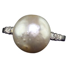 Antique Art Deco Platinum Natural Pearl and Diamond Engagement Ring - GIA